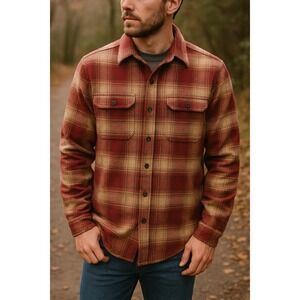 Orvis Shacket Men's Large Red Plaid Y2K Cabincore Heavy Flannel Gorp‎ Workwear